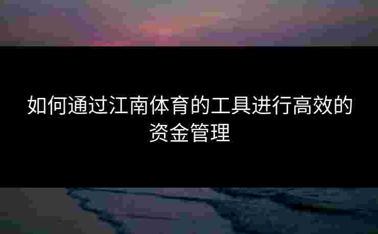 如何通过江南体育的工具进行高效的资金管理